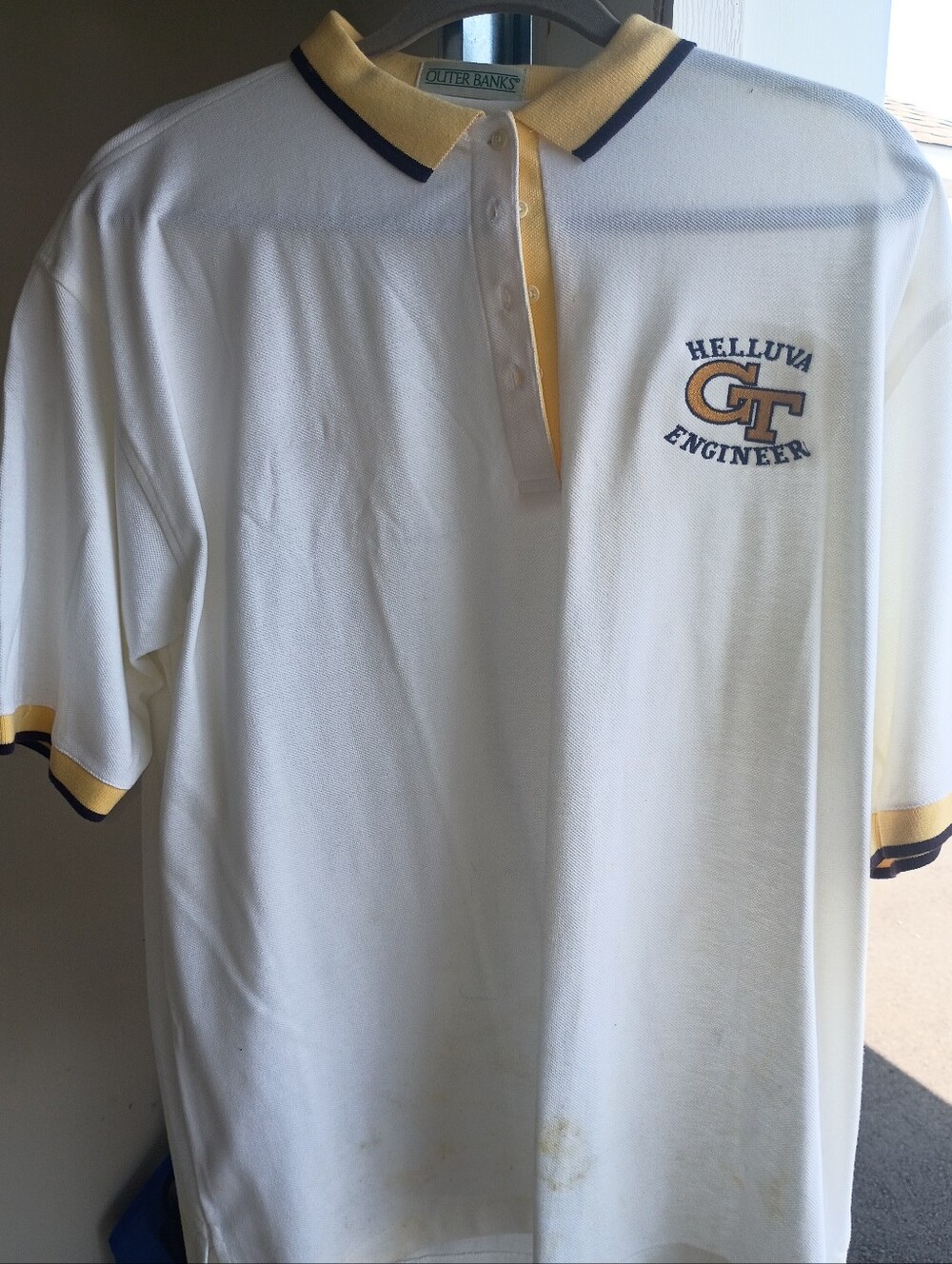 GT Embroidered 'Helluva Engineer' Polo Shirt - White with Yellow Trim